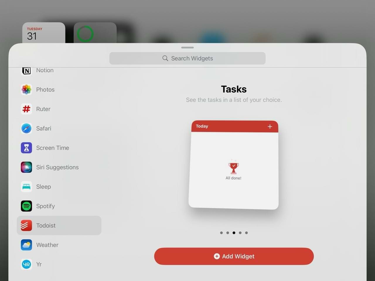 Add a new widget on iPad