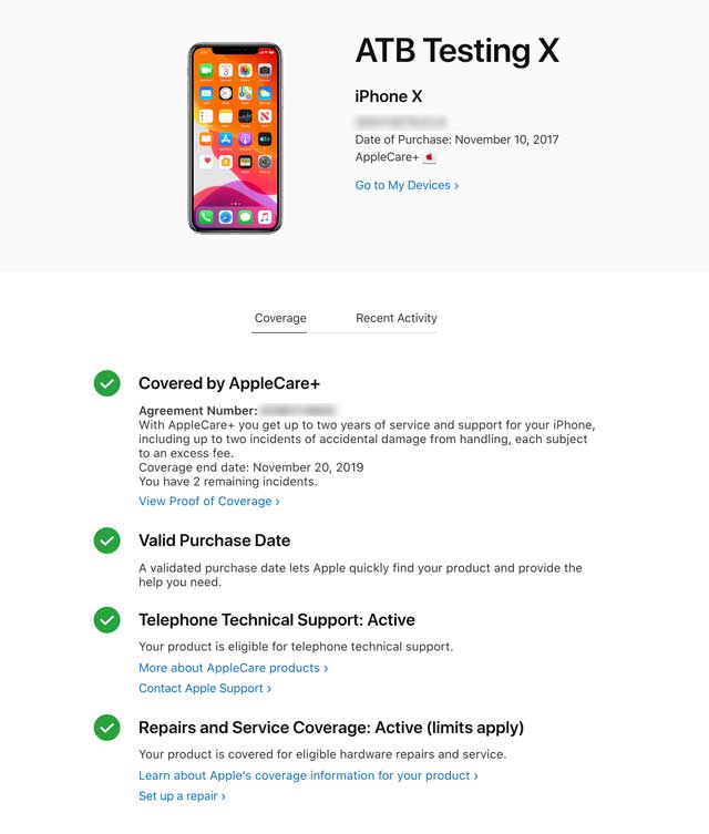 details of Apple Care warranty for iPhone X