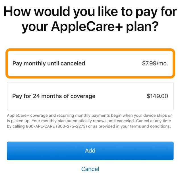 Apple's monthly Apple Care plan