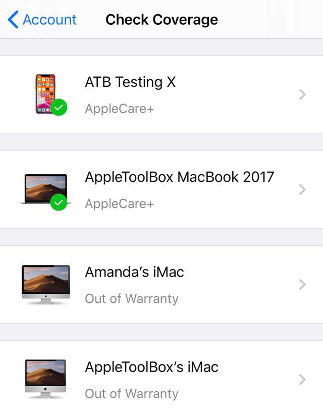 Apple support app warranty status