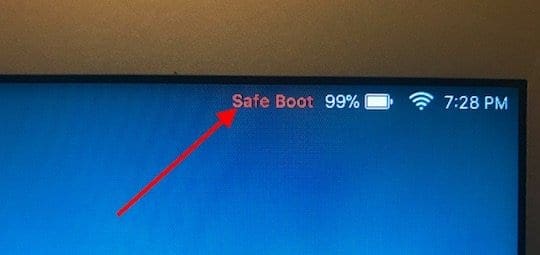Safe Boot notification from Mac login screen.